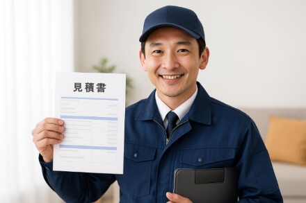 見積書を持ったハウスクリーニング作業スタッフのイメージ